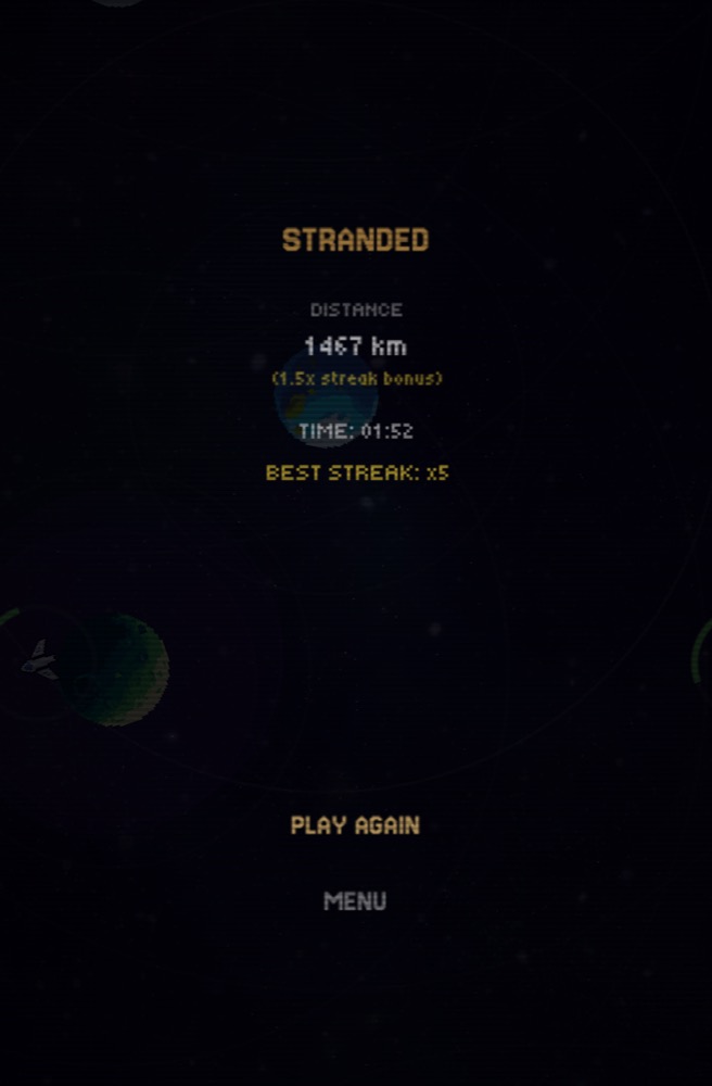 Stranded / game over screen